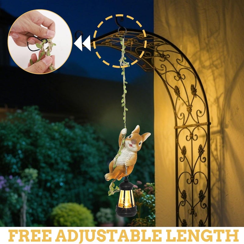 ZaaYee Solar Hanging Bunny Rabbit Statue, Outdoor Resin Animal Figurine with LED Lights for Garden, Fence, Porch, Patio, Yard Decor, Dusk to Dawn Auto On/Off - Image 2